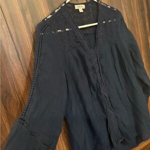 Style & Co. Navy Blouse with Lace Detail size 1X